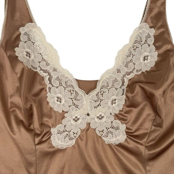 Vintage 1950's Van Raalte Womens Camisole Tank Brown Stretch Nylon Lace Feminine - Picture 3 of 13